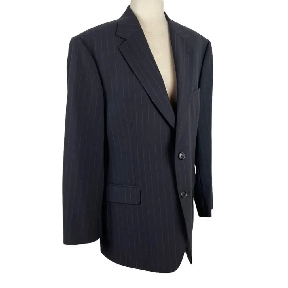 Brooks Brothers Men's Stretch Dark Blue Striped Blazer Jacket Size EU41 Short